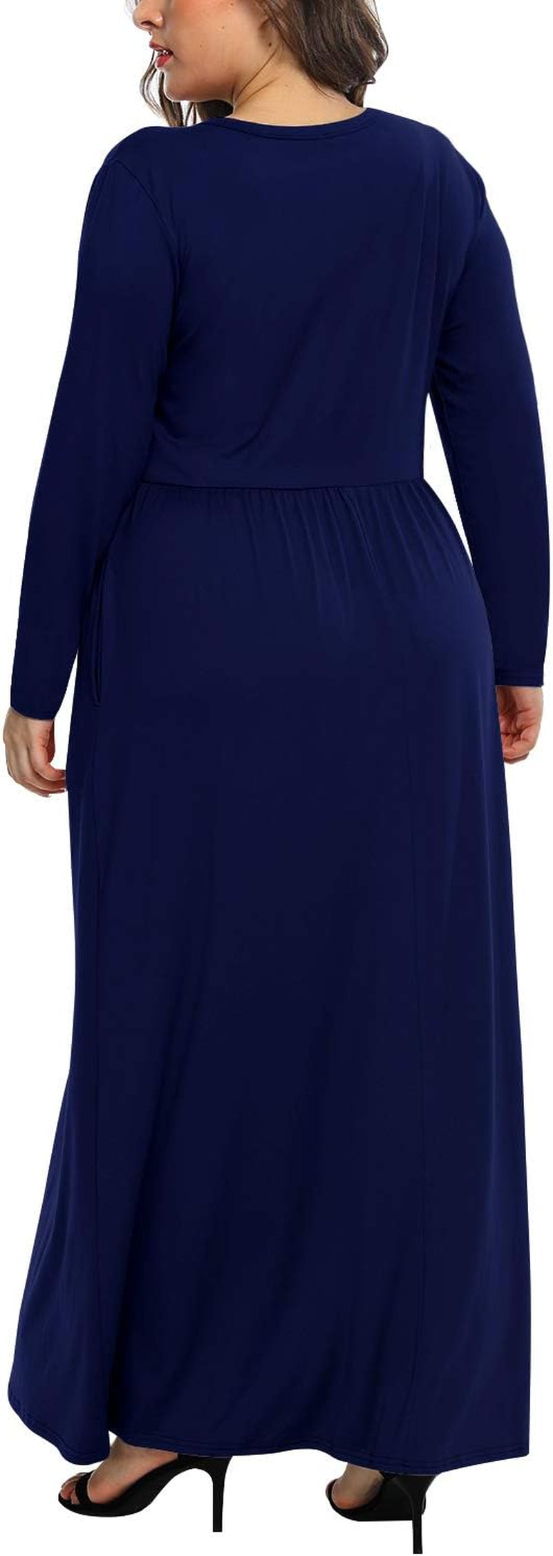 AUSELILY Women's Plus Size Long Sleeve Maxi Dress with Pockets in Navy Blue (Size 24W)