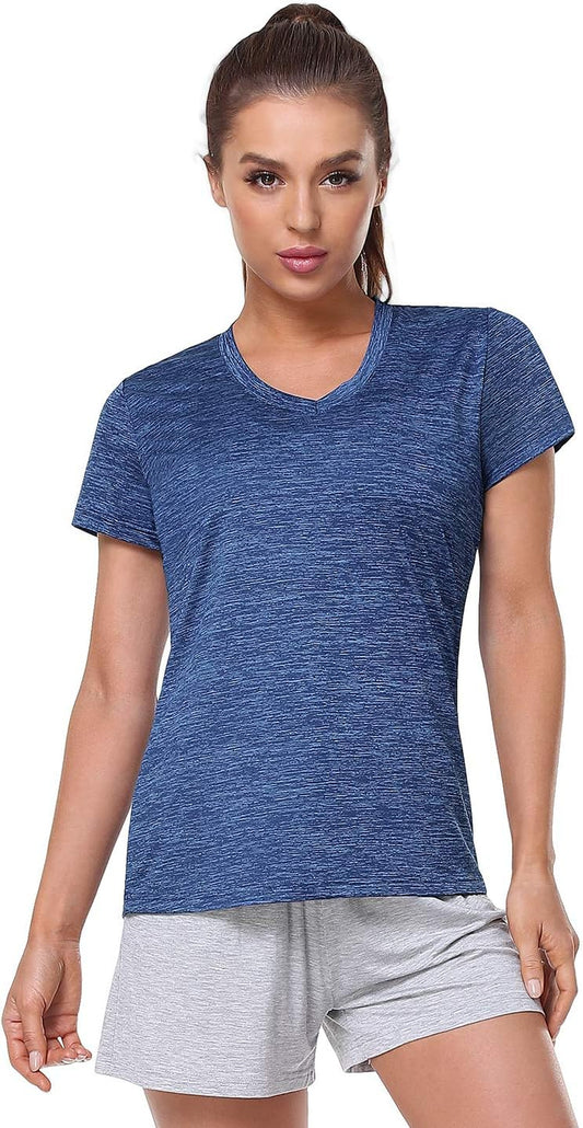 5-Pack Women's Moisture-Wicking Short Sleeve Athletic V-Neck T-Shirts