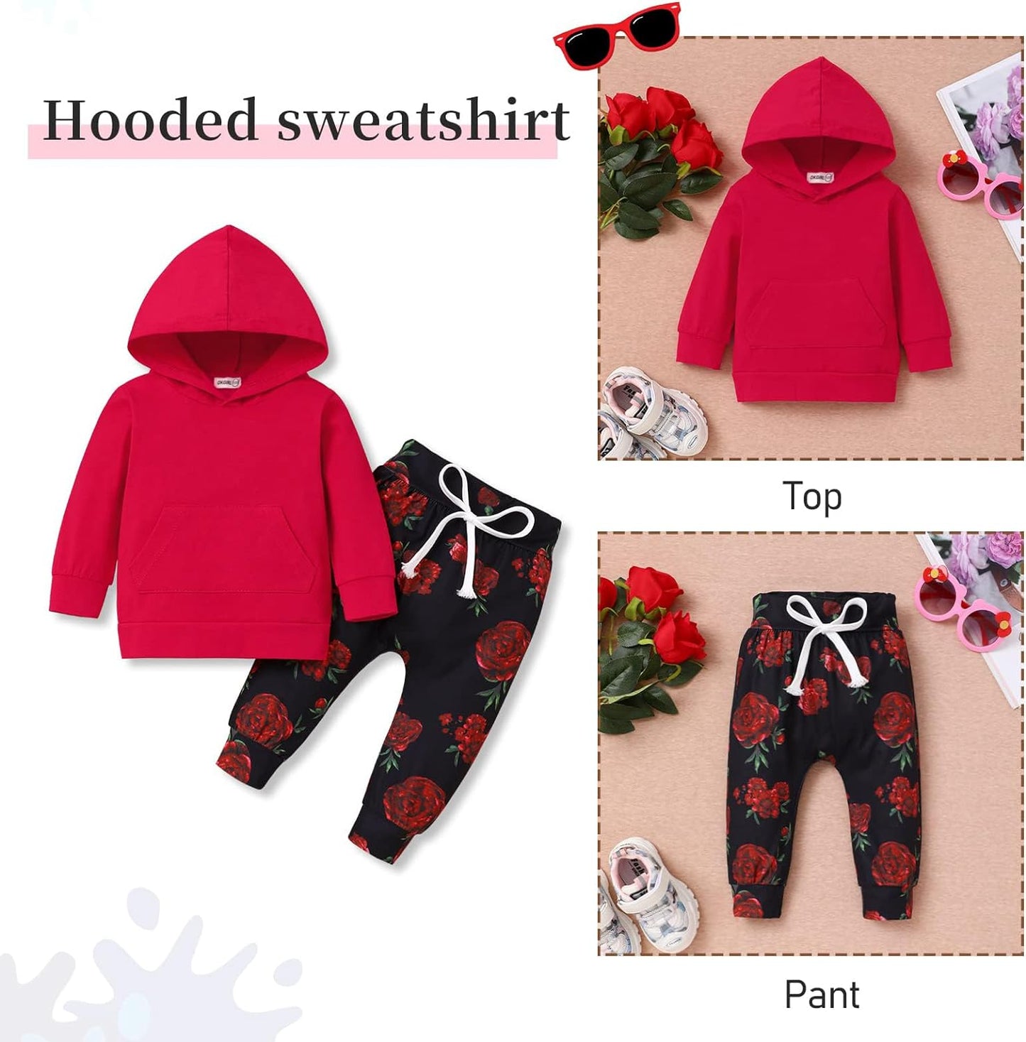Toddler Girls' Floral Hoodie Sweatshirt and Pants Set with Headband - Fall/Winter Outfit